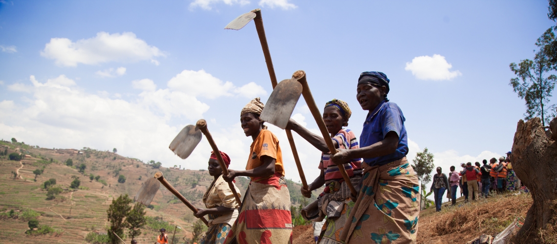 Women create terraces in Rwanda
