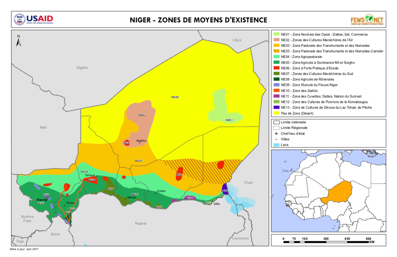 Zones des moyens d'existence au Niger, Carte préparée par USAID/Fewsnet