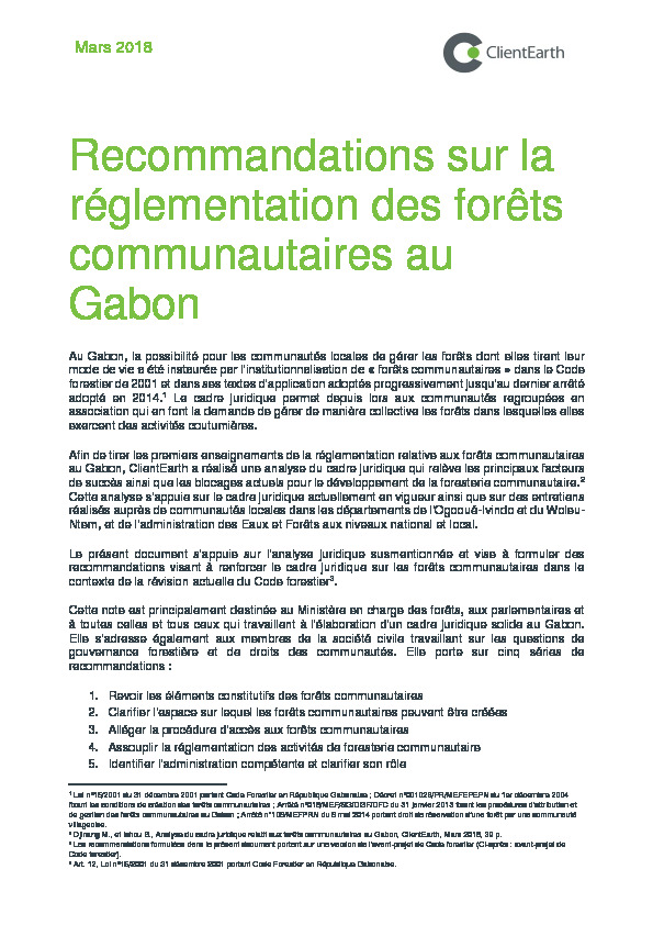  Recommandations sur la réglementation des forêts communautaires au Gabon