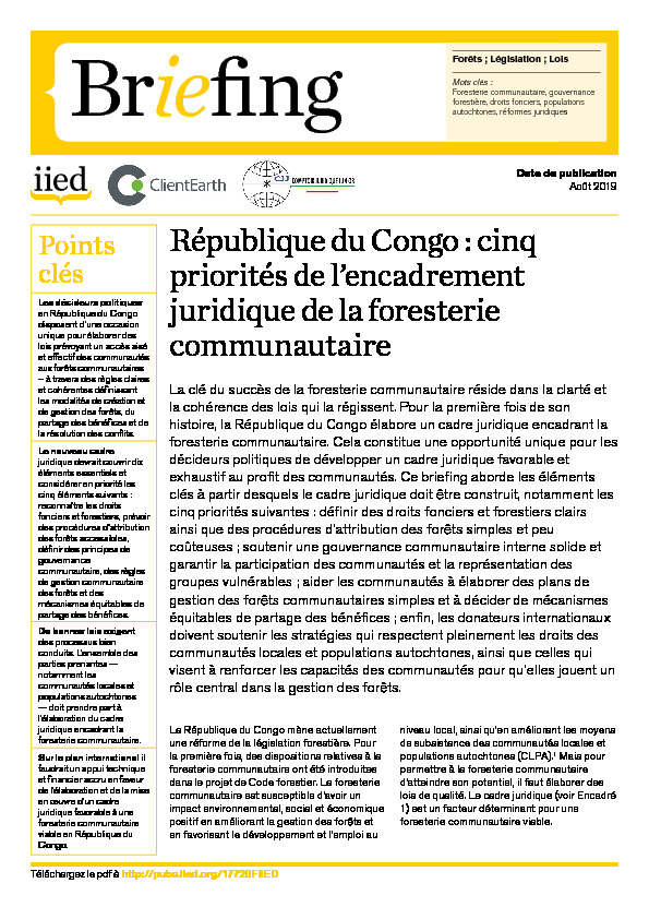  République du Congo : cinq priorités de l’encadrement juridique de la foresterie communautaire