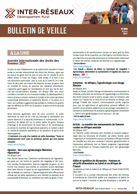 Bulletin de veille n°402 d’Inter-réseaux Développement rural
