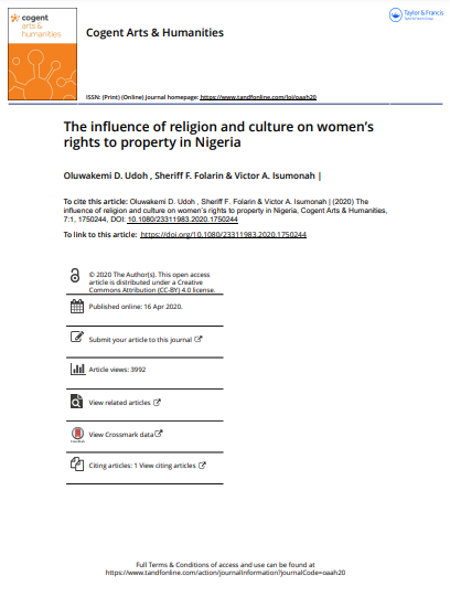 The influence of religion and culture on women’s rights to property in Nigeria