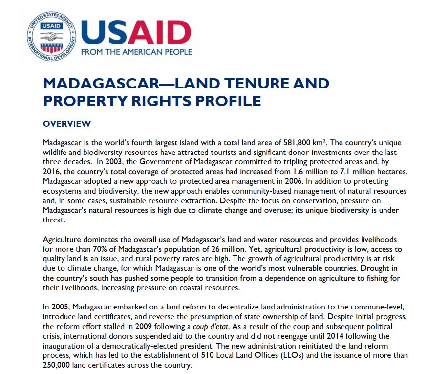Madagascar -Land Tenure and Property Rights Profile