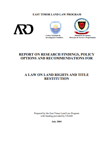 REPORT ON RESEARCH FINDINGS, POLICY OPTIONS AND RECOMMENDATIONS FOR A LAW ON LAND RIGHTS AND TITLE RESTITUTION 
