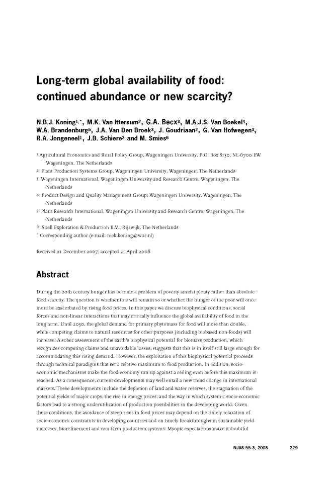 Long-term global availability of food: continued abundance or new scarcity? cover image