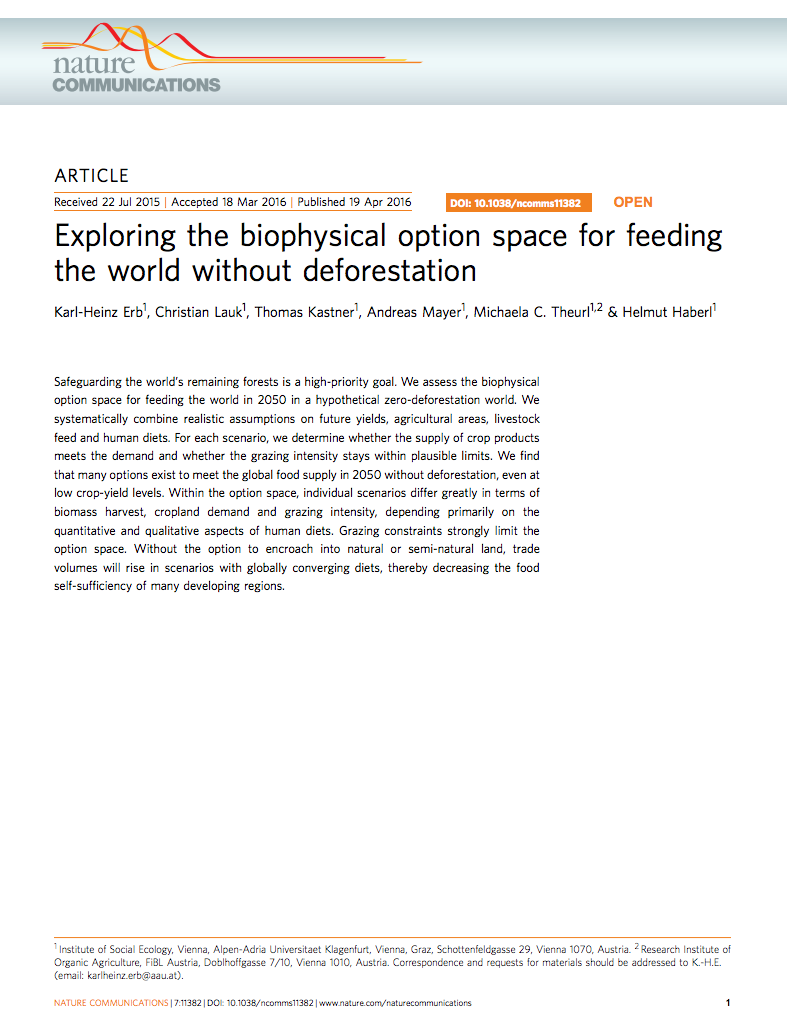 Exploring the biophysical option space for feeding the world without deforestation cover image