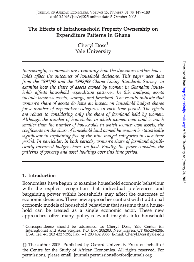 The Effects of Intrahousehold Property Ownership on Expenditure Patterns in Ghana cover image