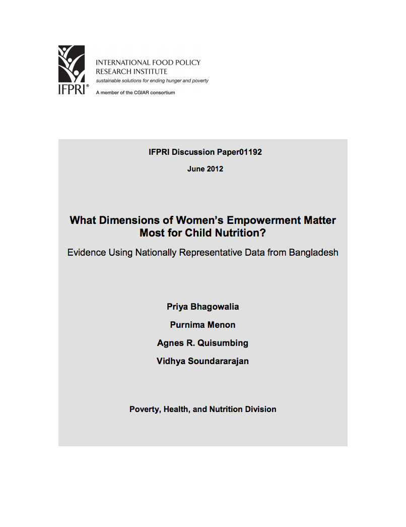What Dimensions of Women’s Empowerment Matter Most for Child Nutrition? cover image