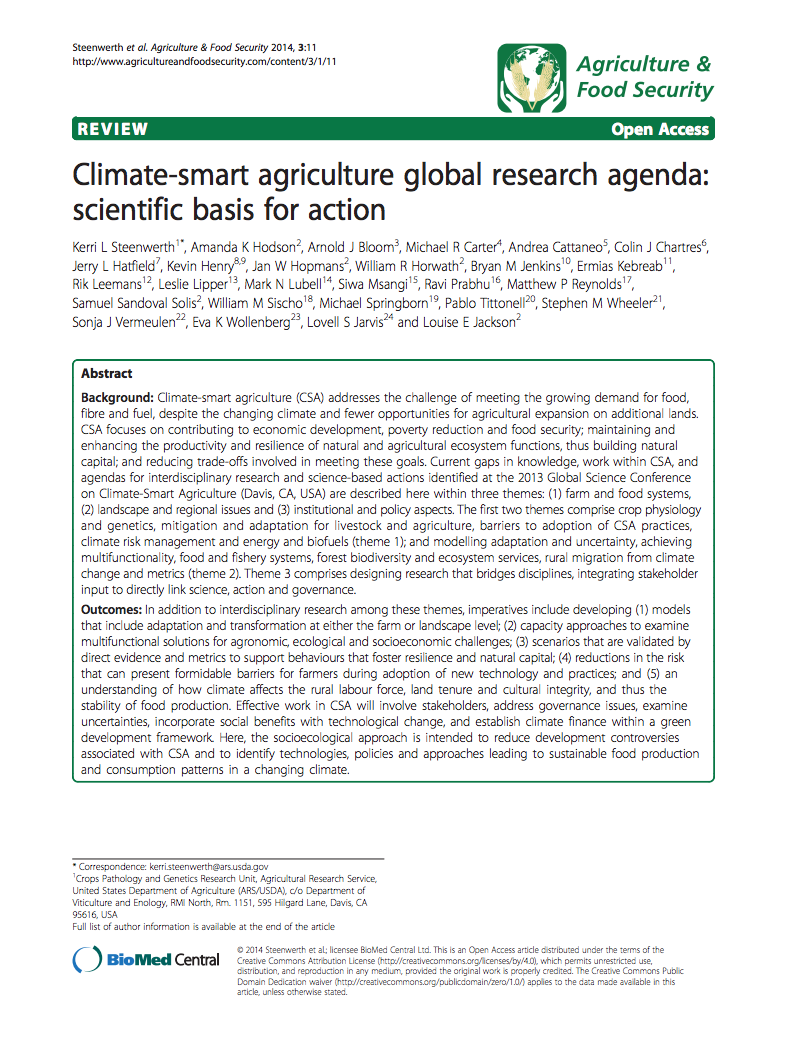 Climate-smart agriculture global research agenda: scientific basis for action cover image