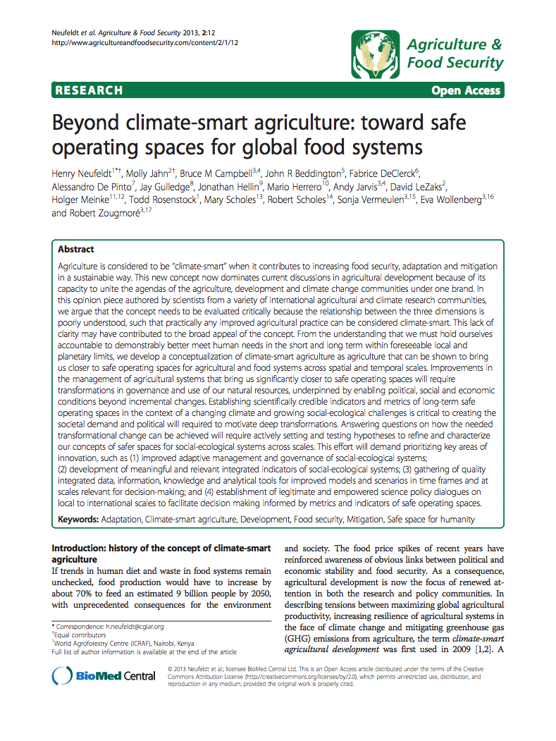 Beyond climate-smart agriculture: toward safe operating spaces for global food systems cover image