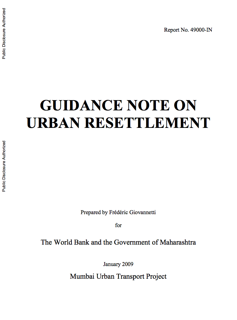 India - Mumbai Urban Transport Project : Guidance Note on Urban Resettlement cover image