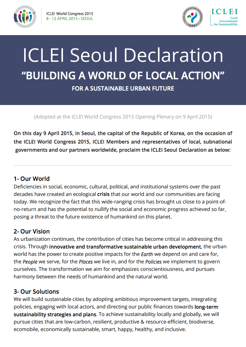 ICLEI Seoul Declaration cover image