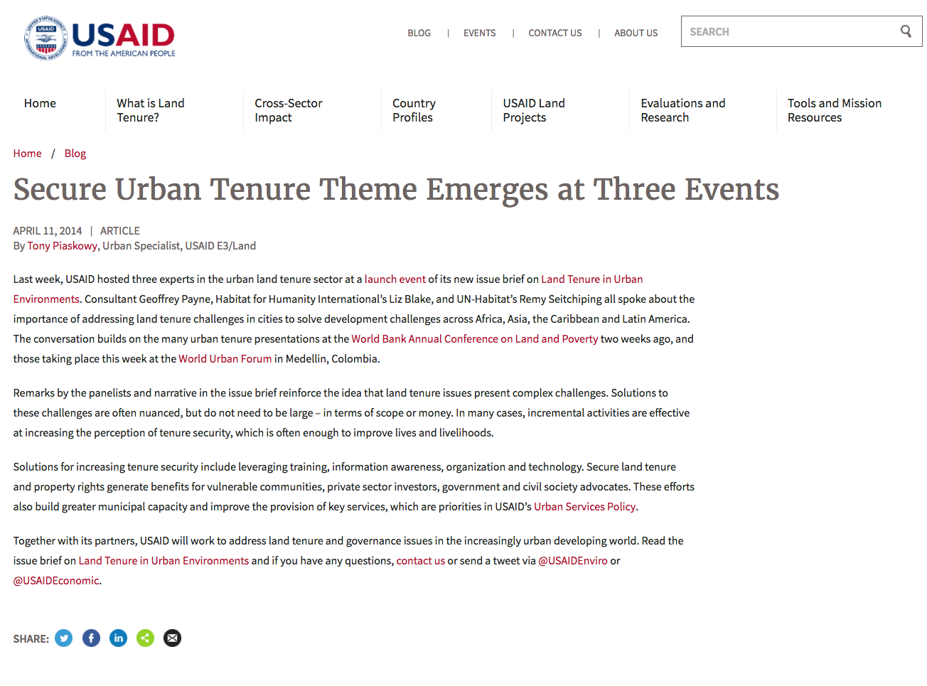 Secure Urban Tenure Theme Emerges at Three Events cover image
