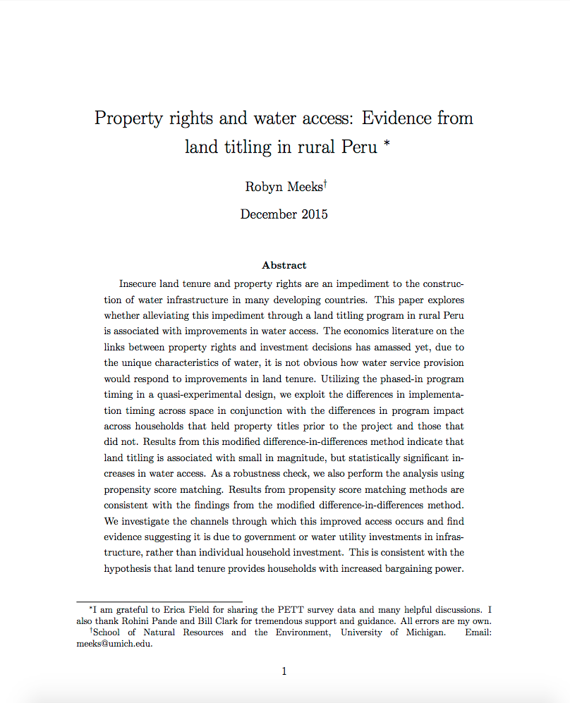 Property Rights and Water Access: Evidence from Land Titling in Rural Peru cover image