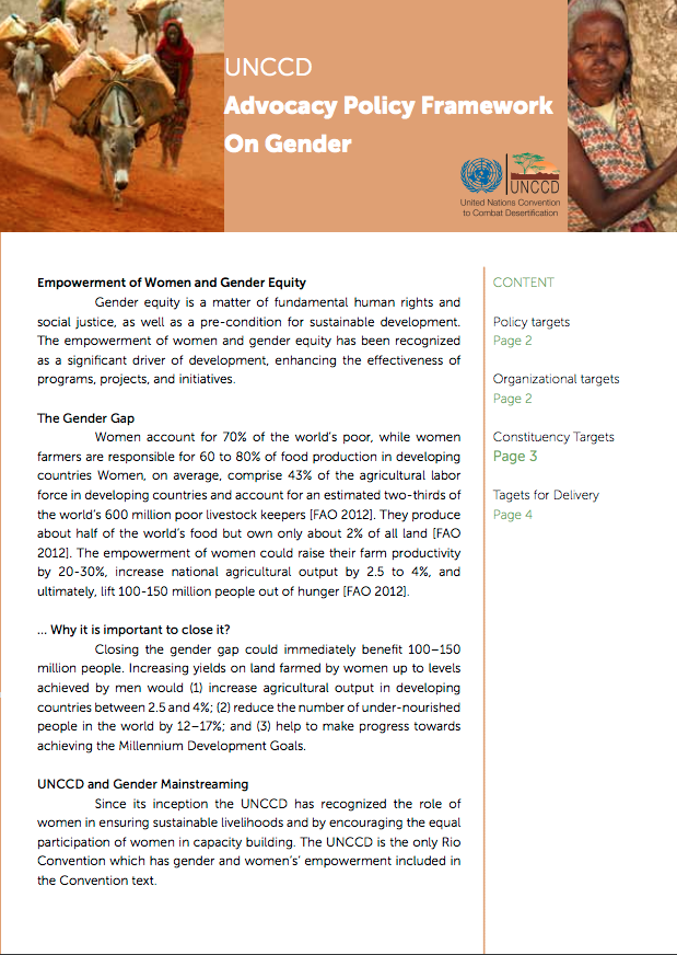 UNCCD Advocacy Policy Framework on Gender cover image