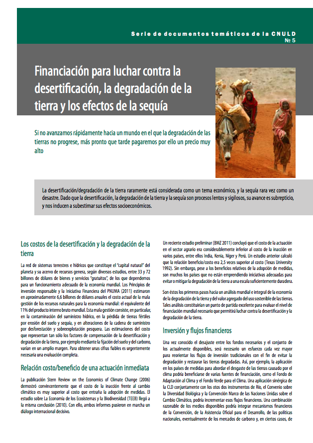 Financiación para luchar contra la desertificación, la degradación de la tierra y los efectos de la sequía cover image