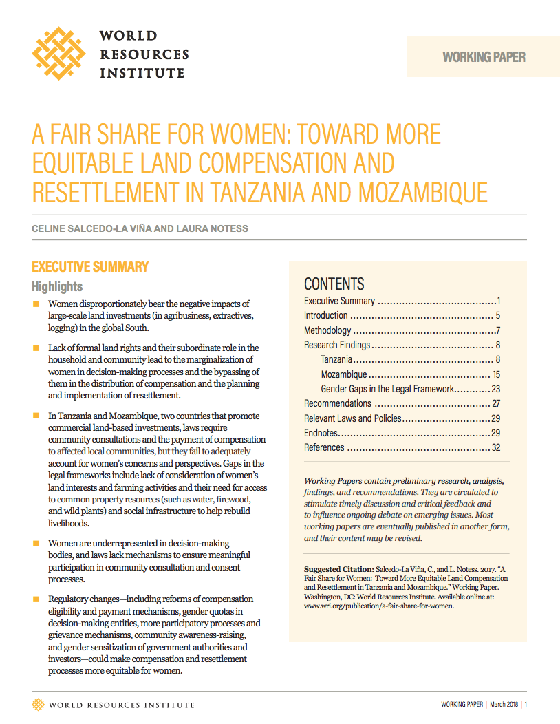 A Fair Share for Women: Toward More Equitable Land Compensation and Resettlement in Tanzania and Mozambique cover image