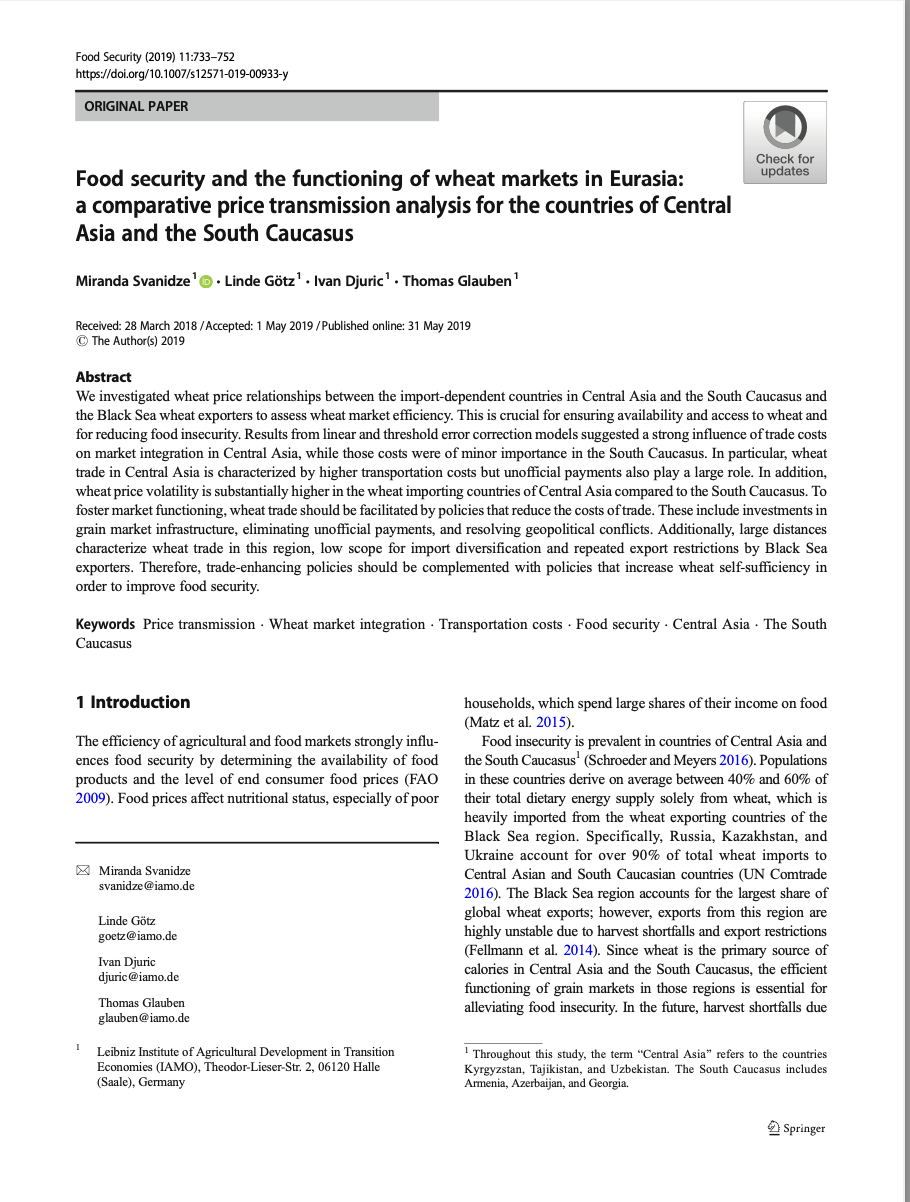 Food security and the functioning of wheat markets in Eurasia