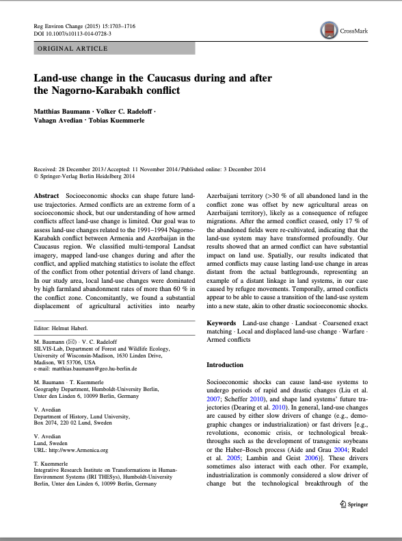 Land-use change in the Caucasus during and after the Nagorno-Karabakh conflict