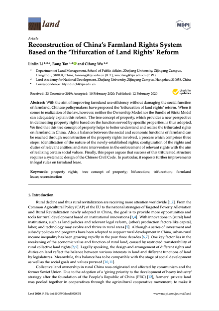 Reconstruction of China’s Farmland Rights System Based on the ‘Trifurcation of Land Rights’ Reform