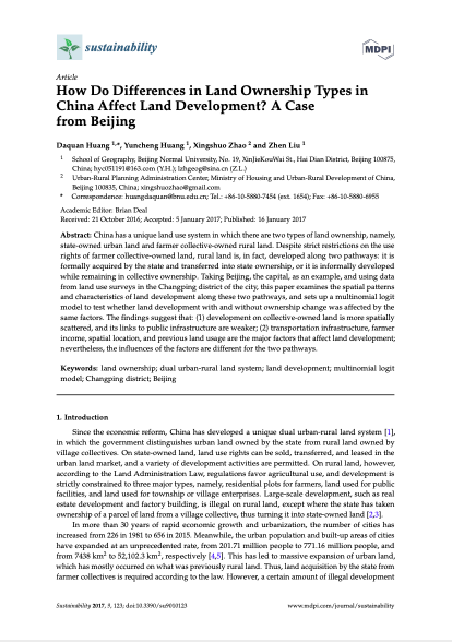 How Do Differences in Land Ownership Types in China Affect Land Development? A Case from Beijing