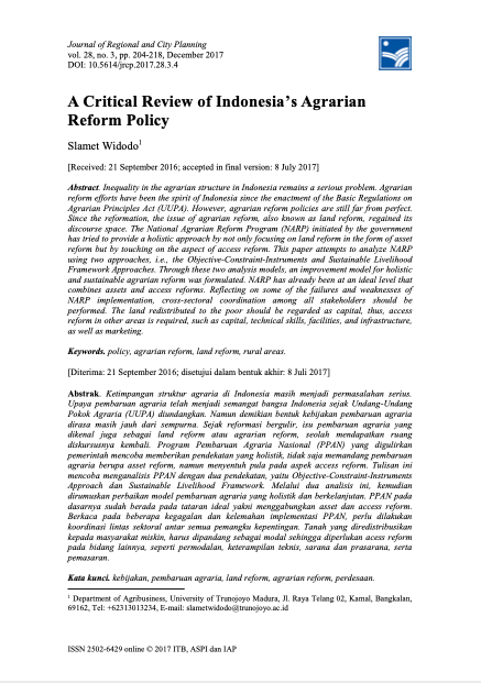A Critical Review of Indonesia’s Agrarian Reform Policy