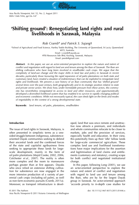  ‘Shifting ground’: Renegotiating land rights and rural livelihoods in Sarawak, Malaysiaapv_1446 136..147