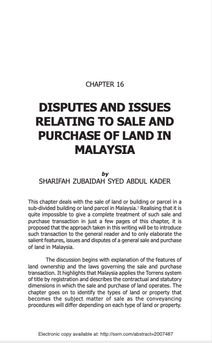 Disputes And Issues Relating To Sale And Purchase Of Land In Malaysia