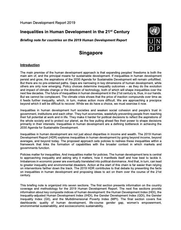 Human Development Report 2019 Singapore