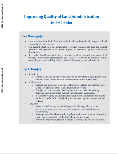 Improving Quality of Land Administration in Sri Lanka
