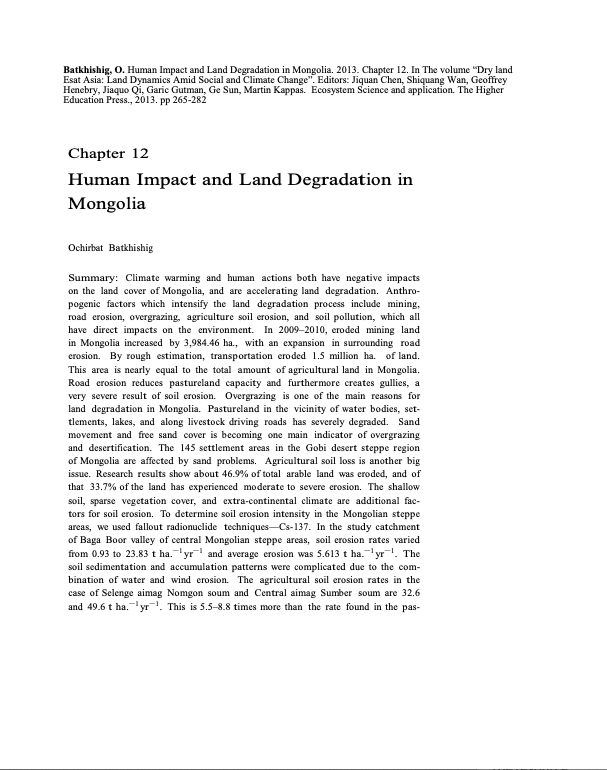 Human Impact and Land Degradation in Mongolia
