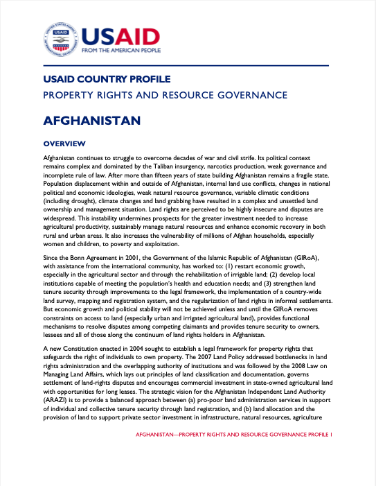 Property Rights and Resource Governance: Afghanistan