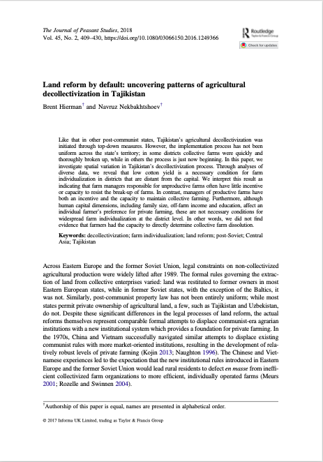 Land reform by default: uncovering patterns of agricultural decollectivization in Tajikistan