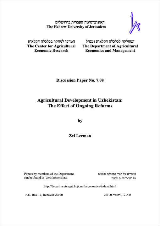 Agricultural Development in Uzbekistan: The Effect of Ongoing Reforms