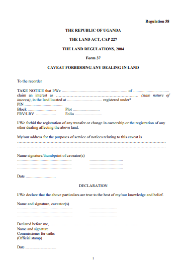 THE LAND REGULATIONS, 2004 Form 37
