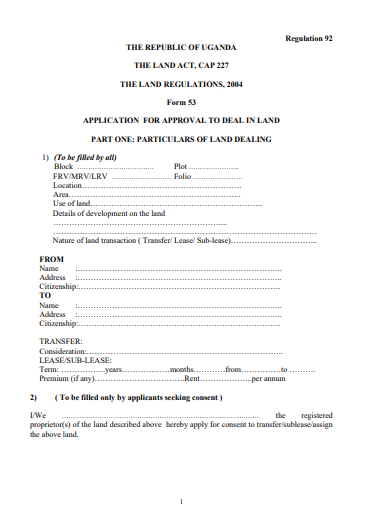 THE LAND REGULATIONS, 2004 Form 53