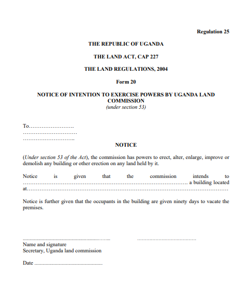 THE LAND REGULATIONS, 2004 Form 20