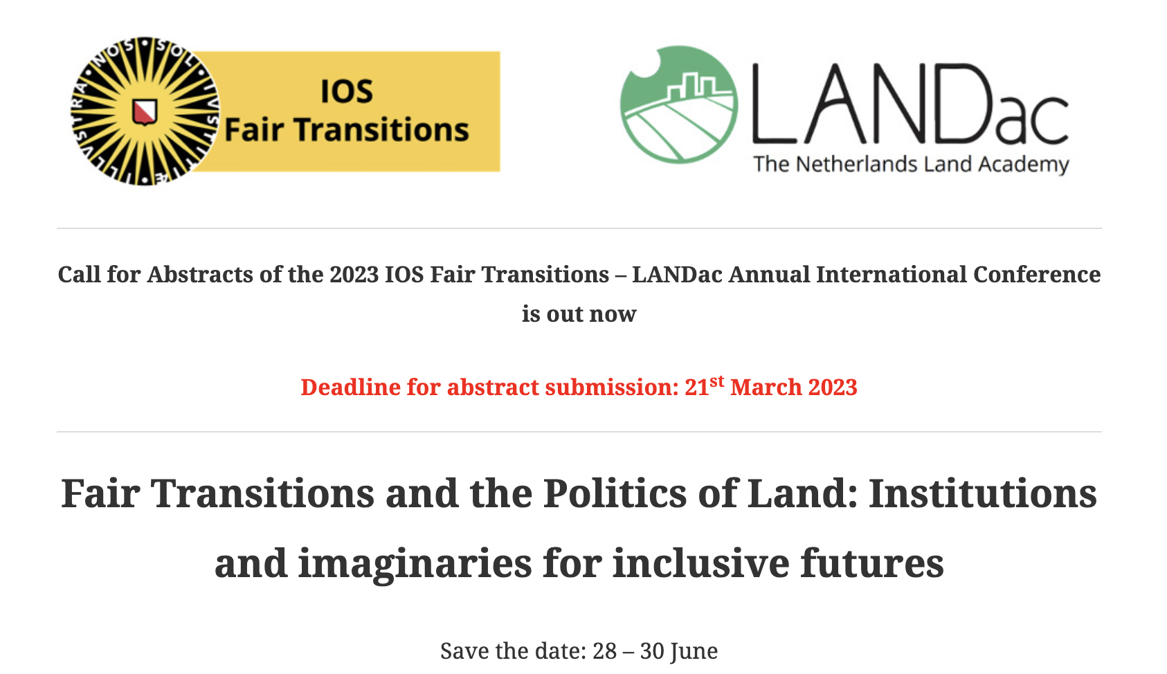 Call for abstracts: LANDac Conference 2023