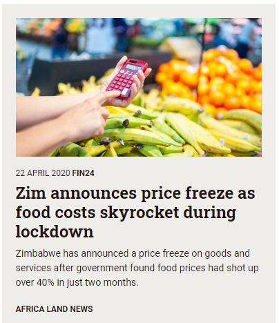 Zimbabwe announces food price freeze