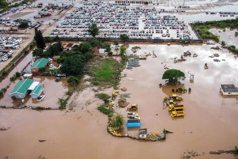 A drone image of the extent of the damage caused by flooding in Prospecton, Durban, on 13 April 2022. (Photo: Shiraaz Mohamed)
