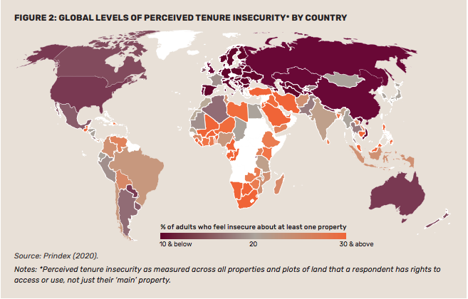 Prindex - Global Property Rights Index - 2019/2020 - FIGURE 2: GLOBAL LEVELS OF PERCEIVED TENURE INSECURITY BY COUNTRY