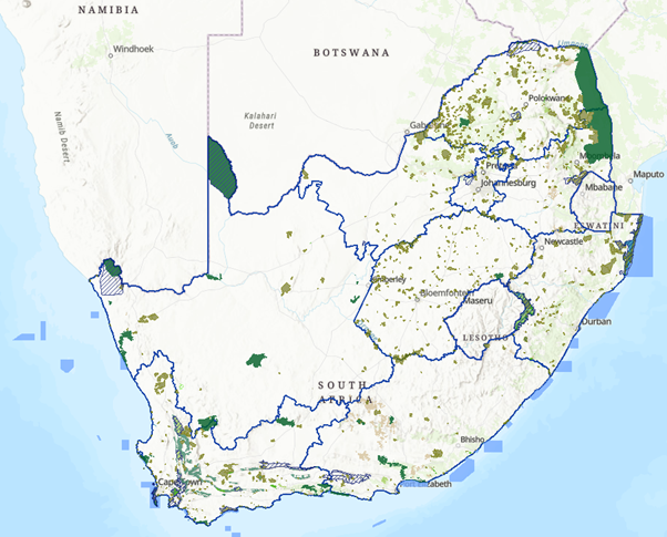 Protected Areas in South Africa, map by Department of Forestry, Fisheries and Environment